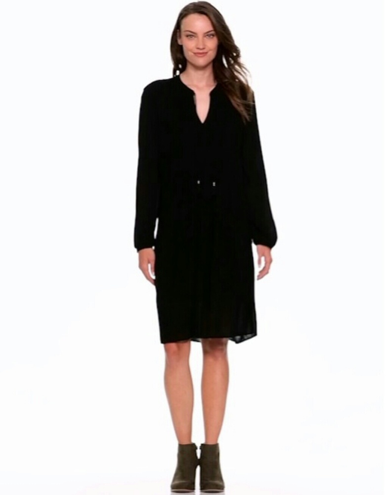 Old Navy Pintucked Black Crepe Swing Dress